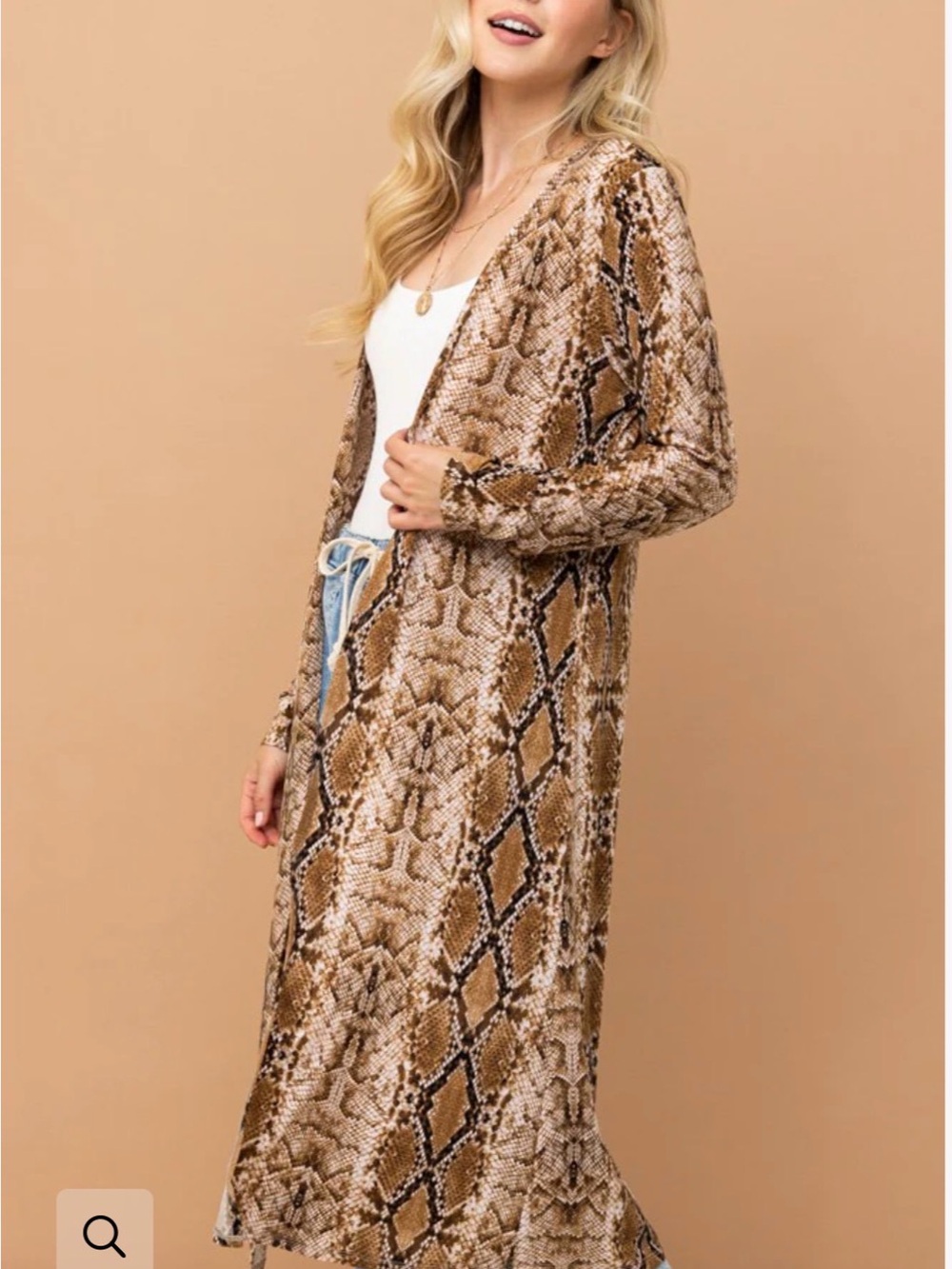 ANDTHEWHY Snake-Print Open Front Kimono Longline Cardigan Medium